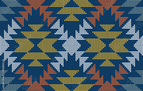 Aztec Mosaic Motif Ethnic art. The seamless Aztec pattern in tribal, folk embroidery, Mexican, Uzbek style. Moroccan Mosaic geometric art ornament print.slubby textured design for carpet, fabric.