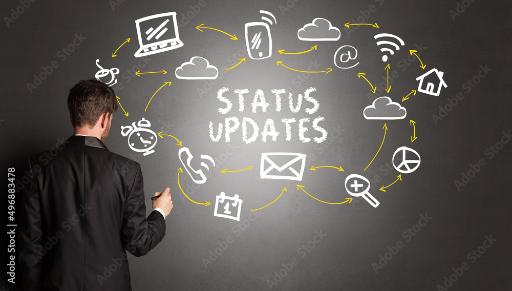 businessman drawing social media icons businessman drawing social media icons