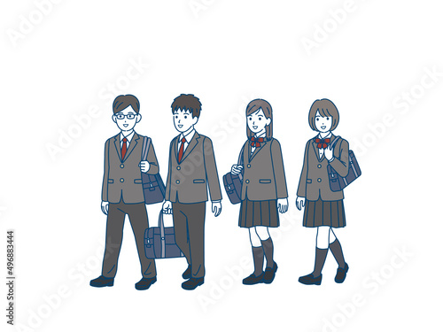 通学　登校　下校　歩く　学生　生徒　中高生　男女　中学生　高校生