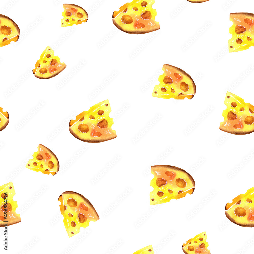 watercolor seamless pattern with pieces of cheese watercolor seamless pattern with pieces of cheese