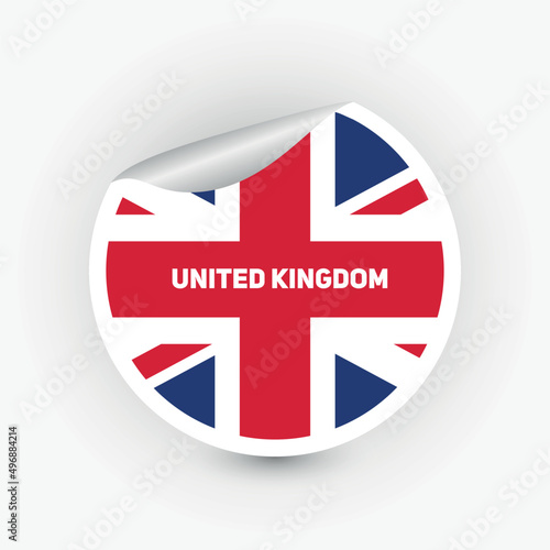 Paper stickers with white stroke and shadow. Curved sign with the flag of the country of United Kingdom. 