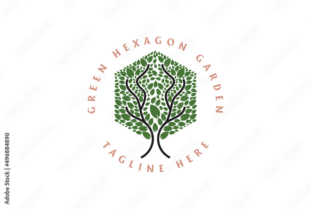 Hexagon Tree Leaf for Cutting Grass Park Garden Logo Design Vector