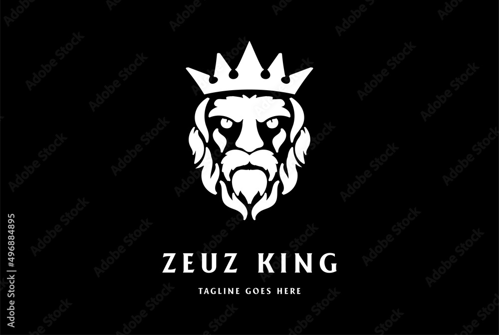 Zeus Poseidon Lord King God Crown Face Head Logo Design Vector Zeus Poseidon Lord King God Crown Face Head Logo Design Vector