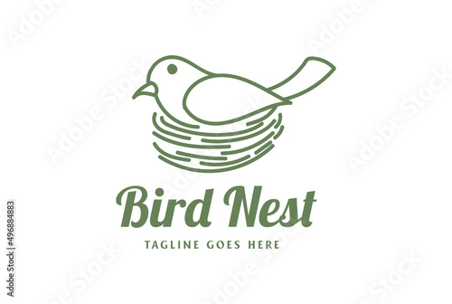 Line Art of Canary Robin Dove Pigeon Bird Nest Logo Design Vector