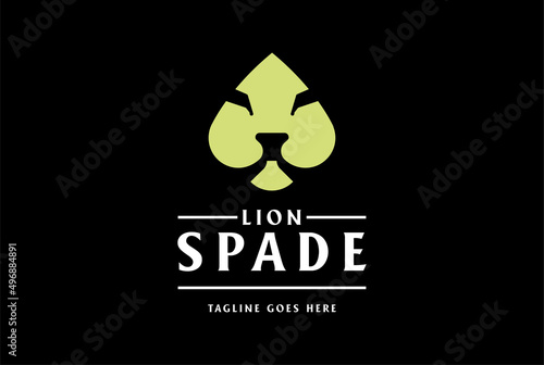 Simple Minimalist Tiger Lion Face Scoop Shovel Spade for Poker Game Sport Logo Design Vector