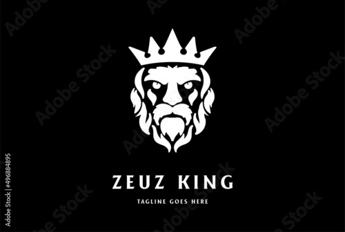 Zeus Poseidon Lord King God Crown Face Head Logo Design Vector