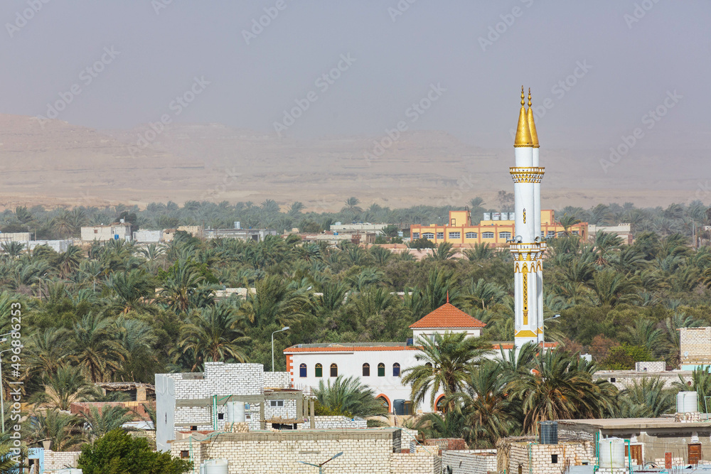 Aerial panorama of a mosque in oasis Siwa in Egypt