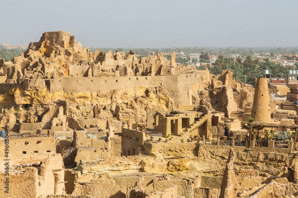 View of Shali Fortress ruins in old town. Siwa oasis in Egypt.