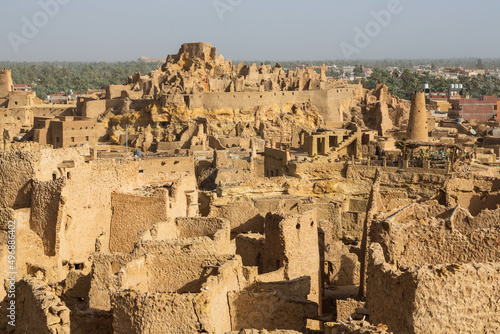 View of Shali Fortress ruins in old town. Siwa oasis in Egypt.