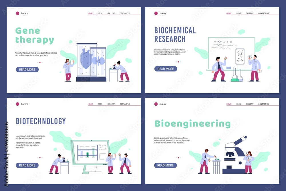 Biochemical and genetic research web banners bundle flat vector illustration. Biochemical and genetic research web banners bundle flat vector illustration.