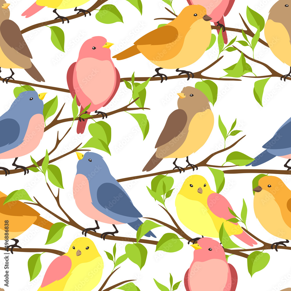 Stylized birds sitting on branches
