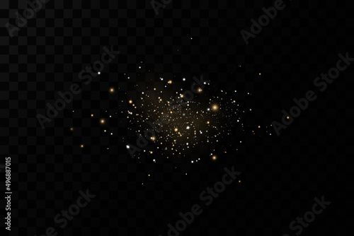 Dust sparks and stars shine with a special light. Christmas light effect. Glittering particles of magic dust.Vector sparkles on a transparent background.