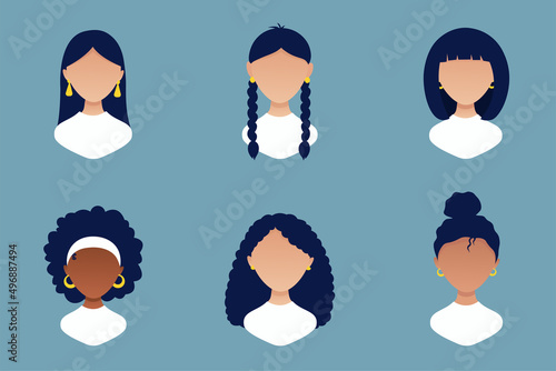 girl avatar no face blue hair, vector illustration