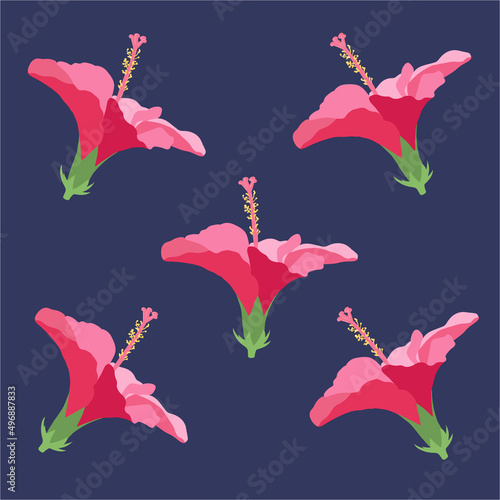 Beautiful hibiscus flowers Vector set of blooming tropical floral for holiday invitations, greeting card and fashion design Tropicania and exoticism