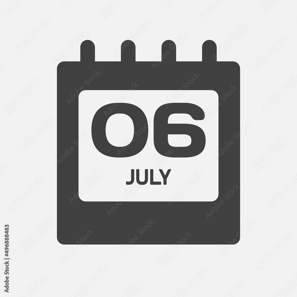Icon day date 6 July, template calendar page Icon day date 6 July, template calendar page