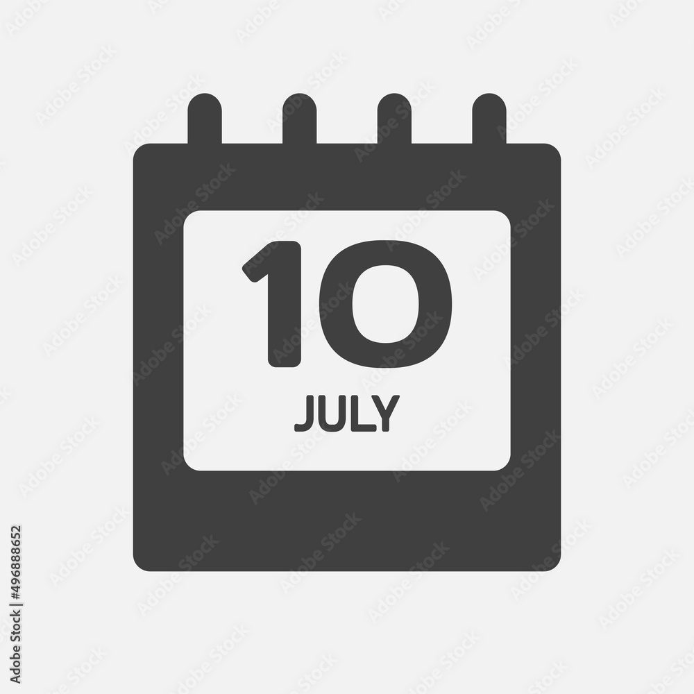 Icon day date 10 July, template calendar page Icon day date 10 July, template calendar page