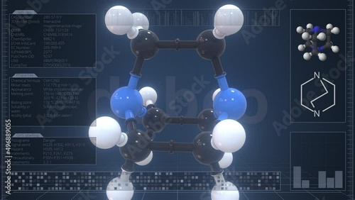 Overview of the molecule of dabco on the computer screen. Loopable 3d animation photo