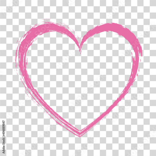 brush painted pink colored ink stamp heart banner frame on transparent background