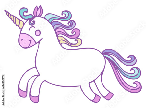 Cute unicorn with colorful mane.Cartoon style vector illustration isolated on white background..Suitable for nursery and post card design and svg for cricut © Natalie Susa