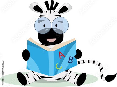Funny cartoon zebra kid with book wild animal vector image.