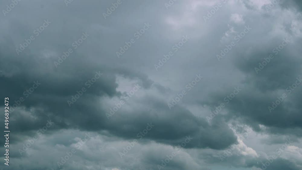 Rainy Sky with Gray Clouds, Slow Motion. Thunderstorm Cloudy Summer Skyscraper. Weather, Atmosphere, Climate, Time Lapse. Rainy Sky with Gray Clouds, Slow Motion. Thunderstorm Cloudy Summer Skyscraper. Weather, Atmosphere, Climate, Time Lapse.
