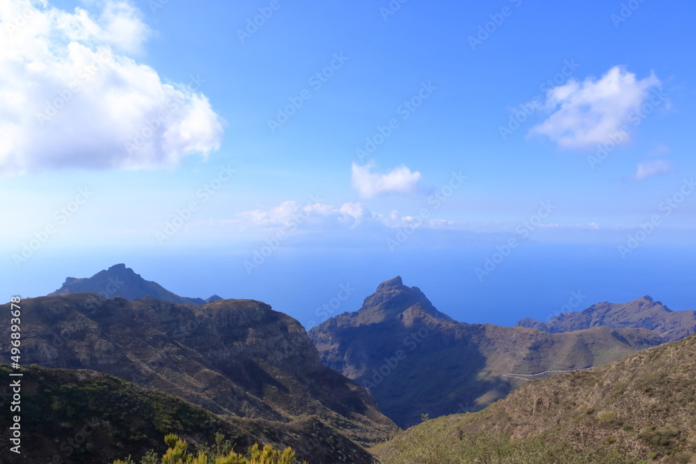 Hiking in Teno mountains on tenerife with beautiful view on La Gomera island Hiking in Teno mountains on tenerife with beautiful view on La Gomera island