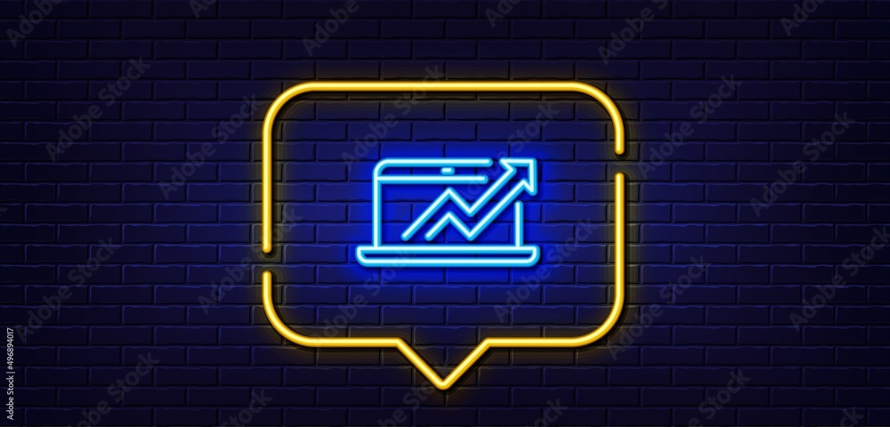 Neon light speech bubble. Data Analysis and Statistics line icon. Report graph or Chart sign. Computer data processing symbol. Neon light background. Sales diagram glow line. Brick wall banner. Vector Neon light speech bubble. Data Analysis and Statistics line icon. Report graph or Chart sign. Computer data processing symbol. Neon light background. Sales diagram glow line. Brick wall banner. Vector