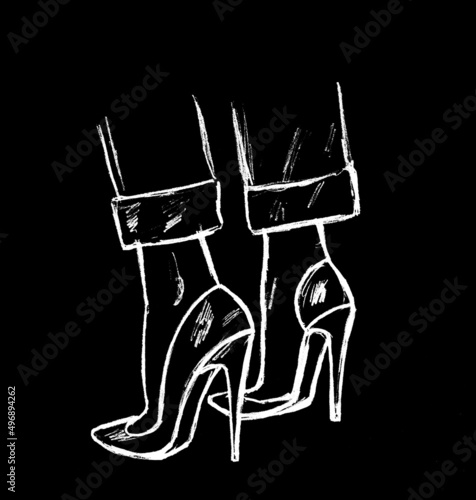  Women's high-heeled shoes in white on a black background