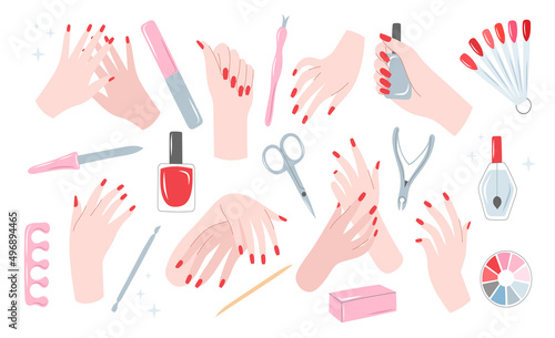 Manicure vector set with hands and tools
