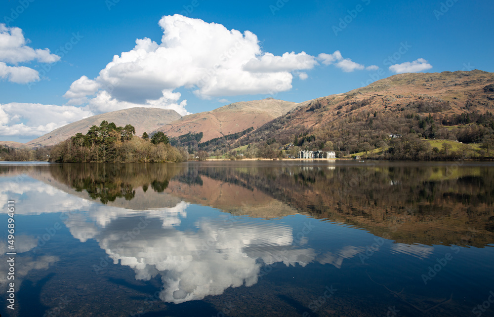 Grasmere Lake in summer sunshine in the Lake District national Park