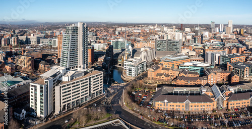 Aerial view of Leeds city centre cityscape skyline 