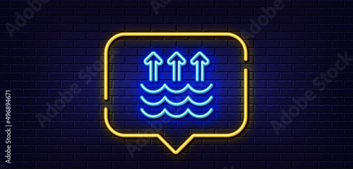 Neon light speech bubble. Evaporation line icon. Global warming sign. Waves symbol. Neon light background. Evaporation glow line. Brick wall banner. Vector