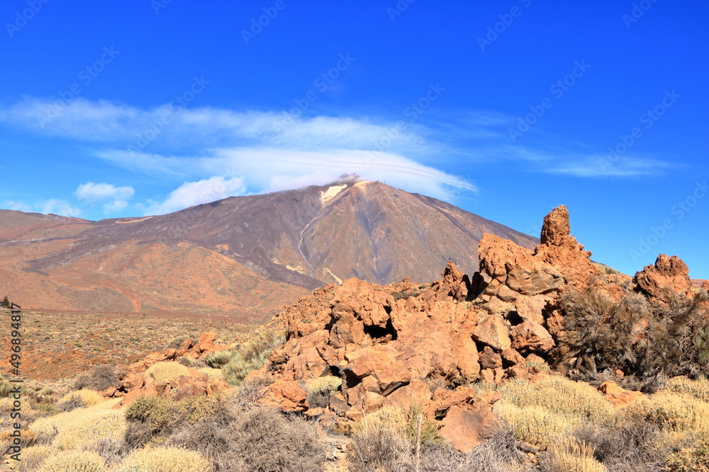 Panorama view on island of Tenerife to the volcano Pico del Teide Panorama view on island of Tenerife to the volcano Pico del Teide