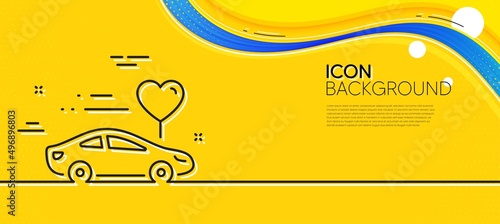 Honeymoon travel line icon. Abstract yellow background. Love car trip sign. Valentines day transport symbol. Minimal honeymoon travel line icon. Wave banner concept. Vector