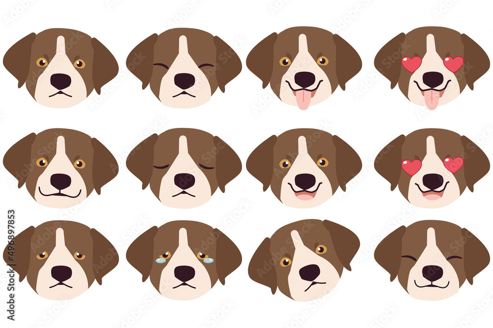 Set of German short haired pointer dog emotions. Funny Smiling and angry, sad and delight dog. Face of dog cartoon emoji. Illustration about kawaii animal and pet in flat vector style. Set of German short haired pointer dog emotions. Funny Smiling and angry, sad and delight dog. Face of dog cartoon emoji. Illustration about kawaii animal and pet in flat vector style.