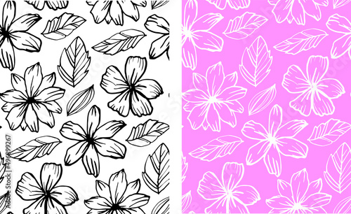 Cute hand drawn floral pattern. Flower and leaf background. Spring summer pattern.