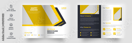 brochure bi fold tri fold creative corporate official modern abstract  yellow a4 size black paper magazine presentation informational banner poster editable report vector template design
