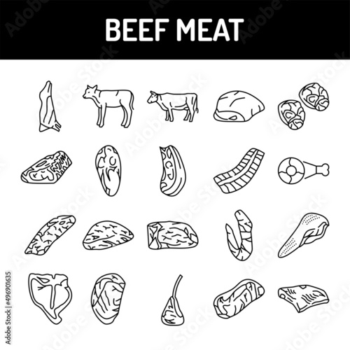 Beef meat color line icons set. Pictograms for web page