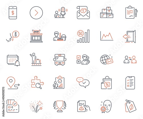 Business icons set. Included icon as World mail, Entrance and Smartphone payment web elements. Cleaning service, Forward, Interview icons. Love letter, Approved, Communication web signs. Vector