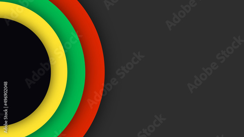 Black History Month. Abstract red, yellow, green circle color banner on black background. Copy space for text. Art illustration