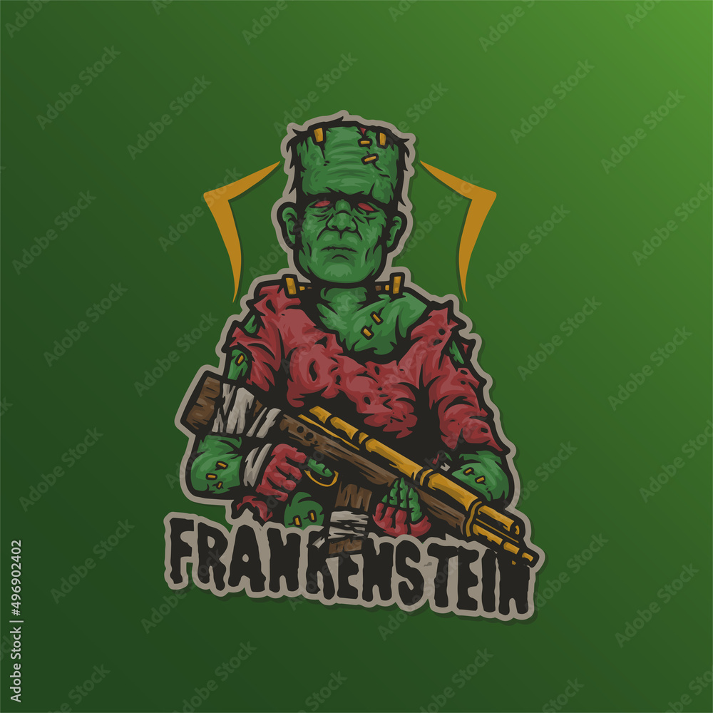 Fototapeta premium Frankenstein Monster Warrior Squad Soldier Battleroyale Mascot Esport Vector Logo Illustration