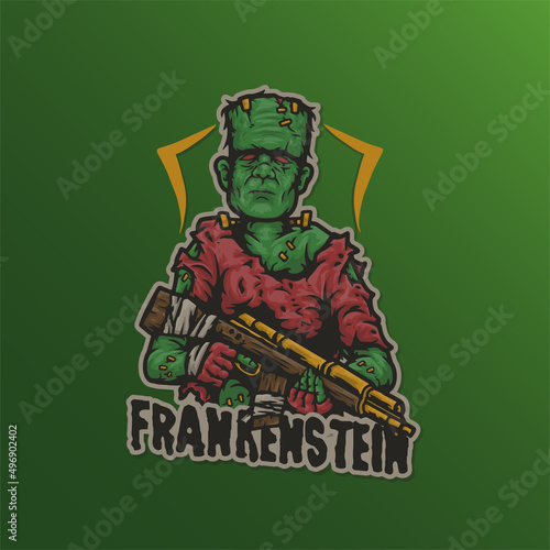 Frankenstein Monster Warrior Squad Soldier Battleroyale Mascot Esport Vector Logo Illustration