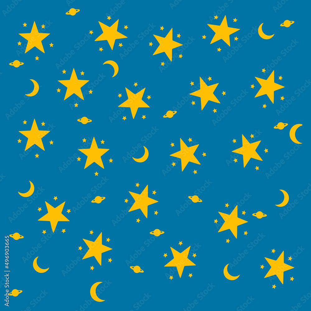 Seamless pattern background with stars, moons and planets vector illustration isolated on blue background. Seamless pattern background with stars, moons and planets vector illustration isolated on blue background.
