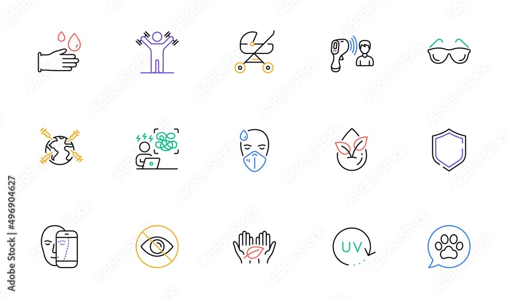 Organic product, Face biometrics and Difficult stress line icons for website, printing. Collection of World vaccination, Electronic thermometer, Rubber gloves icons. Shield, Fair trade. Vector Organic product, Face biometrics and Difficult stress line icons for website, printing. Collection of World vaccination, Electronic thermometer, Rubber gloves icons. Shield, Fair trade. Vector