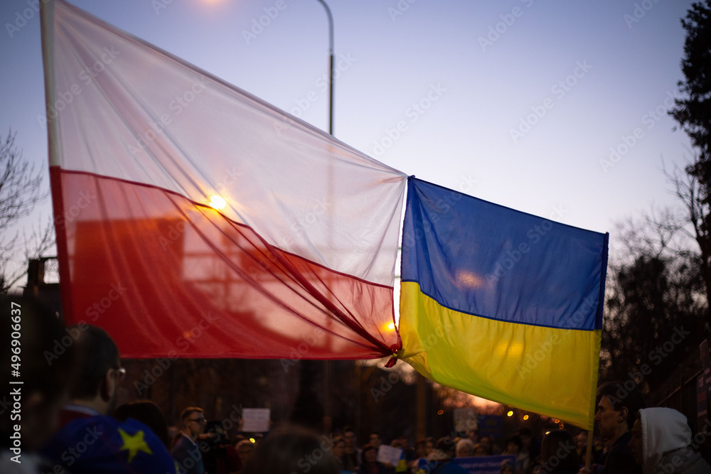 Flaga Polski i Ukrainy - obrazy, fototapety, plakaty 