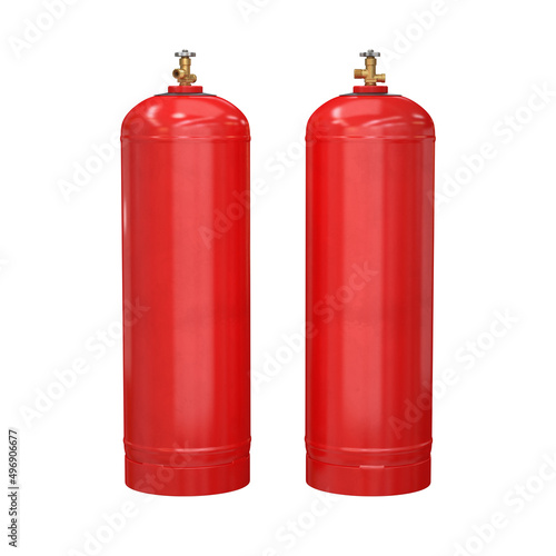 A set of red gas cylinders on a white background, 3d render