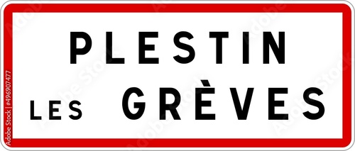 Panneau entrée ville agglomération Plestin-les-Grèves / Town entrance sign Plestin-les-Grèves photo