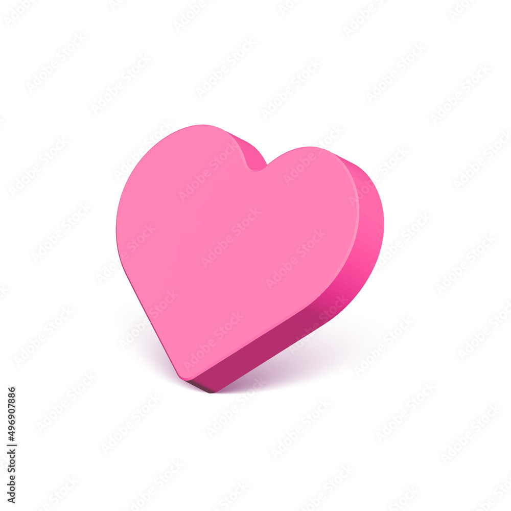 3d pink color heart. Vector