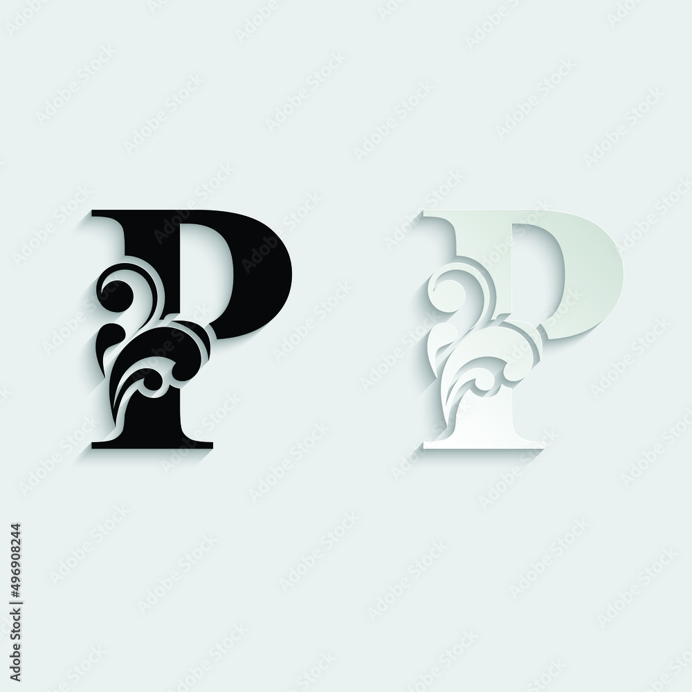 letter P. flower letters. Vintage ornament initial Alphabet. Logo ...