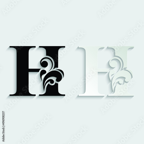 letter H. flower letters. Vintage ornament initial Alphabet. Logo vector